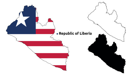 Liberia Map Vector - Country Outline, Flag Inside Map, Blank and Silhouette Version