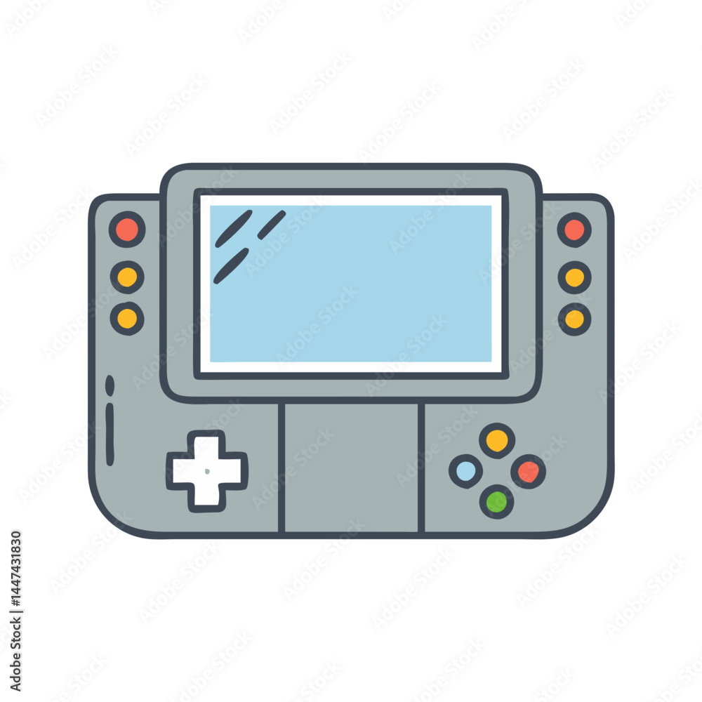 Poster illustration of a handheld game console device gaming gadget portable entertainment system console d