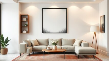 Stylish living room wall art mockup featuring trendy interior design elements, stylish, trendy, design