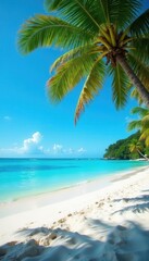 White sand beach, lush palms, vibrant blue sea, clear sky, nature, turquoise, sea