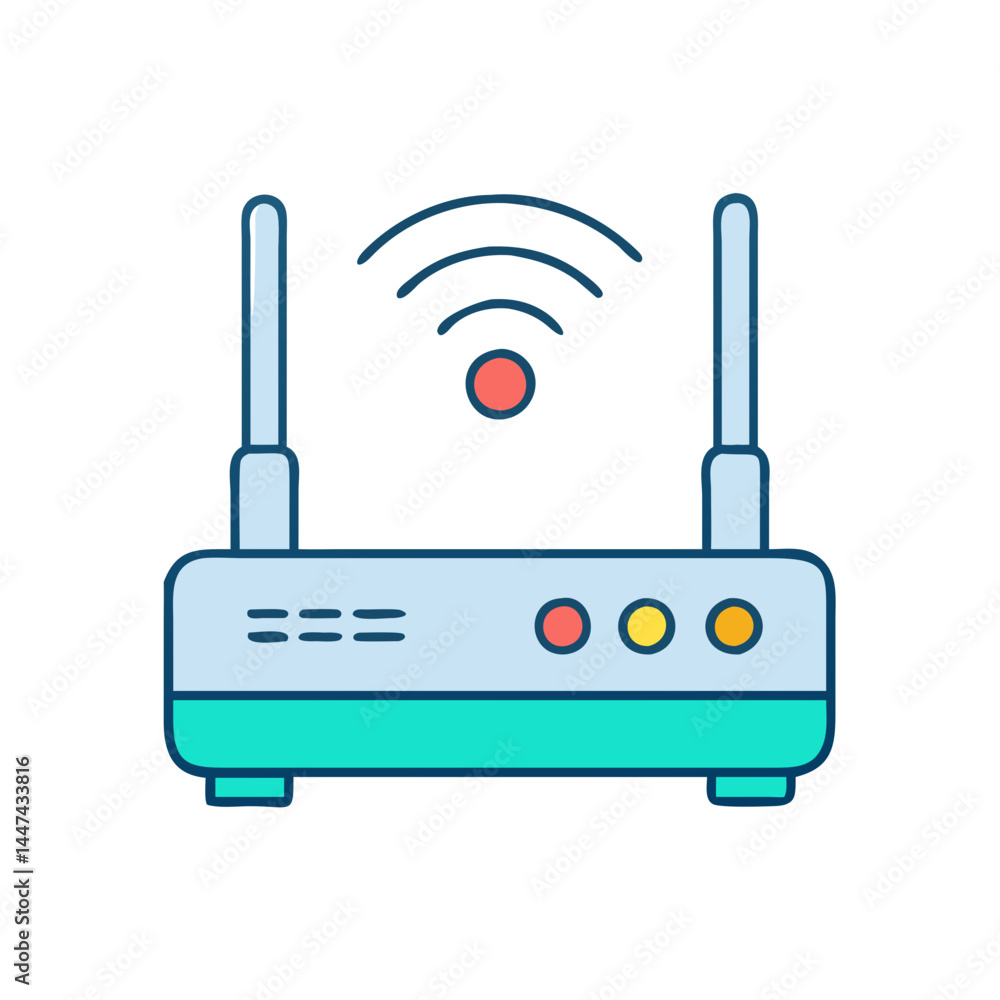 Poster illustration of a wifi router wireless internet connection device with antennas and signal waves