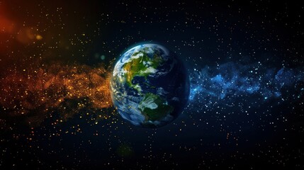 Fototapeta premium Arrow moving outward from globe to different continents
