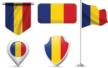 Set of Romanian Flags in Different Shapes and Styles