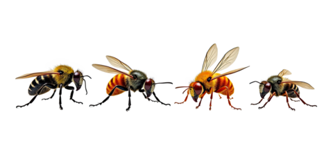 Four Honeybees Close Up, 3D Render - Realistic 3D renders