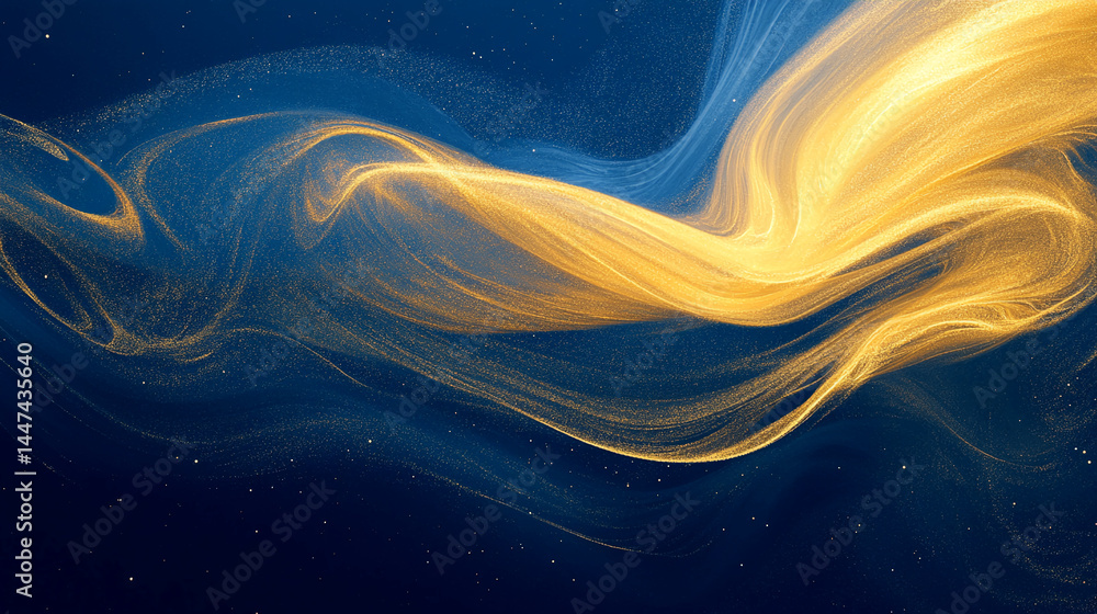 Aufkleber Abstract image of swirling gold and blue particles, creating a luxurious and elegant design, suggesting movement and fluidity, ideal for a sophisticated backdrop
