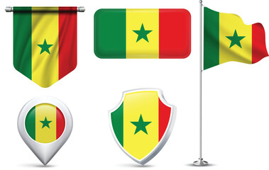 Set of Senegalese Flags in Different Shapes and Styles