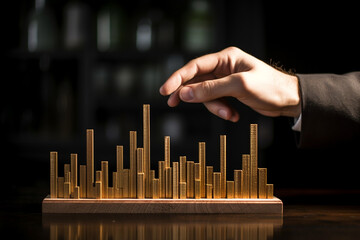 A hand grasping a chart depicting the growth of investments or a financial graph representing the progress of a business  