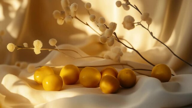 A bunch of yellow fruit on a table. The fruit is ripe and ready to eat. The table is in a room with a lot of sunlight coming in, creating a warm and inviting atmosphere