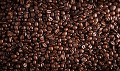 Fototapeta premium Close-Up of Rich Brown Coffee Beans on a Wooden Surface