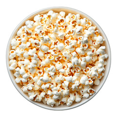 top view of popcorn in a bowl, isolated on a transparent background