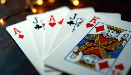 Four aces fanned out, showcasing their intricate details , crisp, playing cards, diamonds