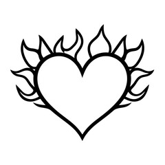 Heart with flames vector illustration for tattoo design or valentine's day graphic design  characters