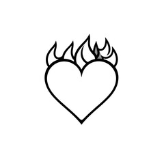 Heart on fire vector illustration outline drawing graphic design love flame passion burning romance valentines day art
