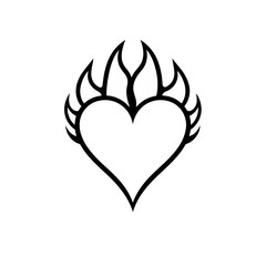 Heart with flames vector illustration black and white love fire design element valentine's day romance passion art