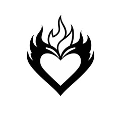 Heart flame tattoo design vector illustration symbol love fire passion graphic art element black and white