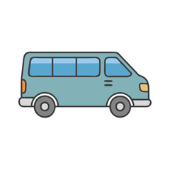 Illustration of a blue van transportation vehicle for travel and family road trip adventures