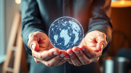 hands holding circle global network connection and data exchanges worldwide