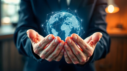 hands holding circle global network connection and data exchanges worldwide