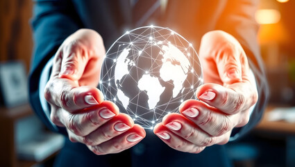 hands holding circle global network connection and data exchanges worldwide