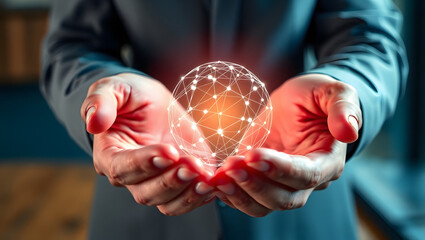 hands holding circle global network connection and data exchanges worldwide