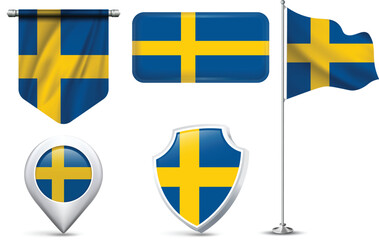 Set of Swedish Flags in Different Shapes and Styles