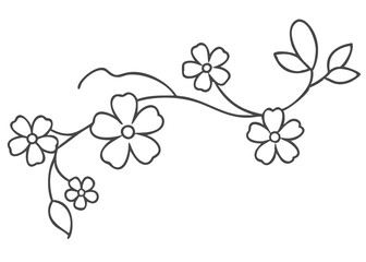 Fototapeta premium Cherry Blossom Branch Frame in Line Art, Delicate Floral Outline, Minimalist Blossom Design, Cut Out