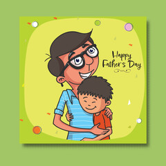 Happy Father's Day Greeting Card with a Little Boy Hugs His Father Illustration.