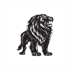 Obraz premium Roaring Lion Silhouette on White Background