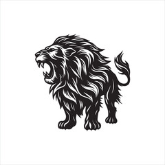Roaring Lion Silhouette on White Background
