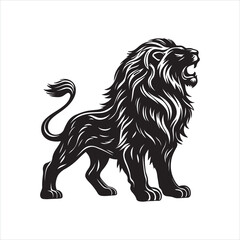 Roaring Lion Silhouette on White Background