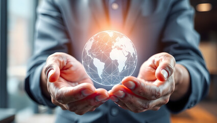 hands holding circle global network connection and data exchanges worldwide