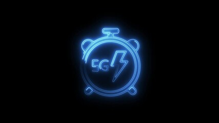 Glowing neon 5g speed symbol with stopwatch on black background - Powered by Adobe