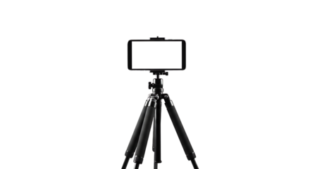 Phone with blank screen on a black tripod stand
