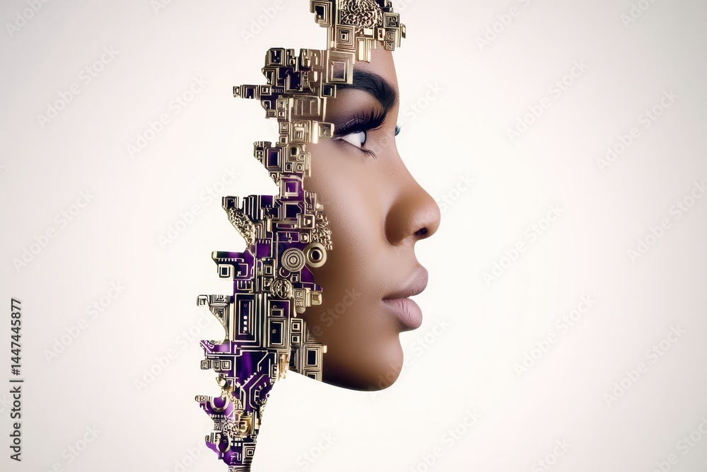 Poster abstract artistic double exposure portrait with geometric elements and conceptual design capturing t