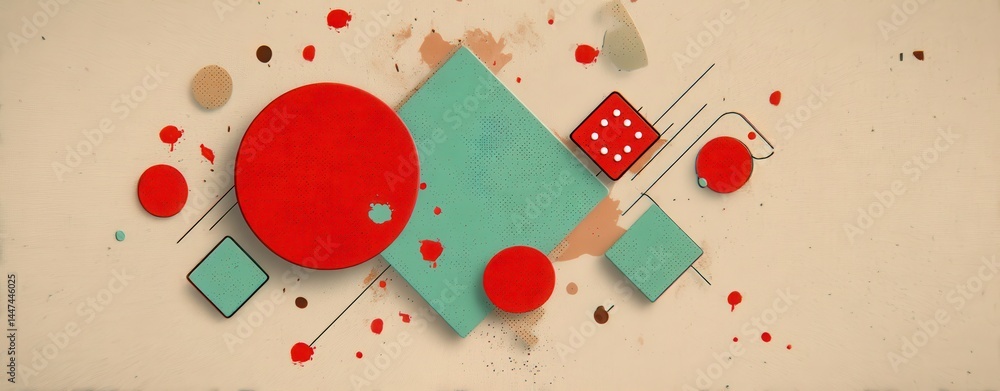 Poster abstract artistic design featuring double exposure elements with geometric shapes and colorful splas