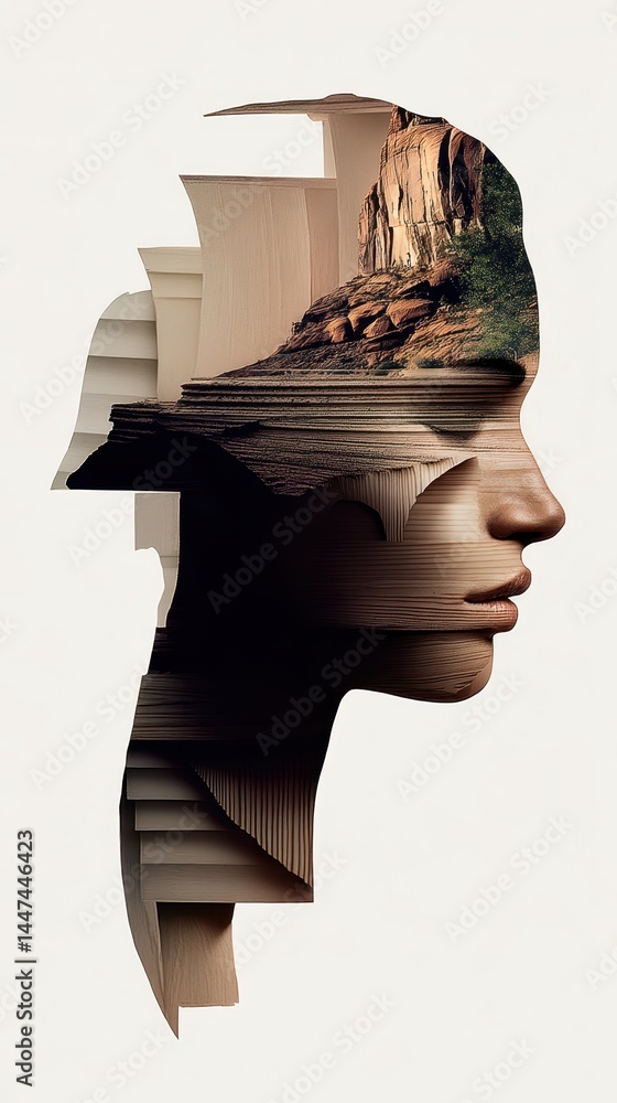Poster abstract artistic double exposure conceptual portrait merging nature and human elements in captivati