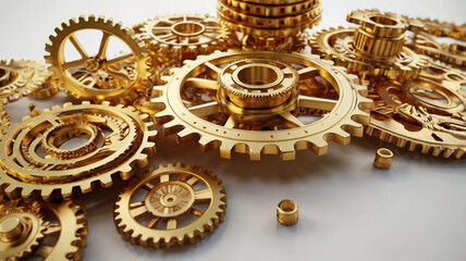 Golden Gears and Butterfly Abstract 3D Render