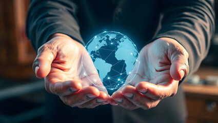 hands holding circle global network connection and data exchanges worldwide