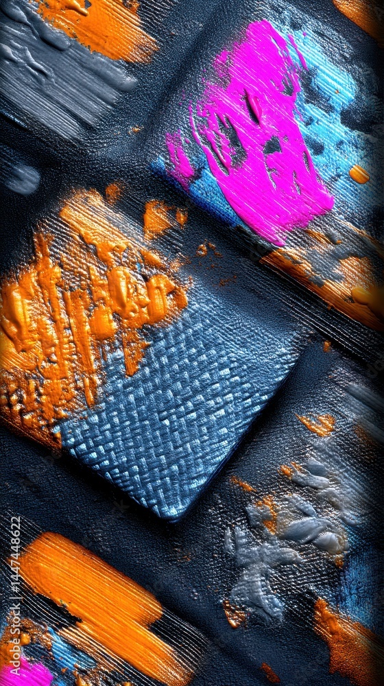 Poster abstract artistic composition featuring double exposure effect with colorful textures and patterns i