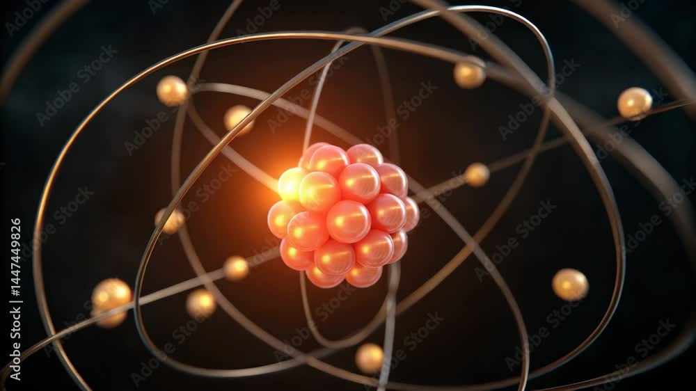 Aufkleber exploring atom nucleus, electrons, and their orbit in structure of energy and science