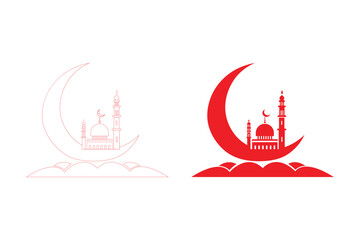Minimalist Mosque Silhouette with Crescent Moon – Islamic Art Vector Illustration