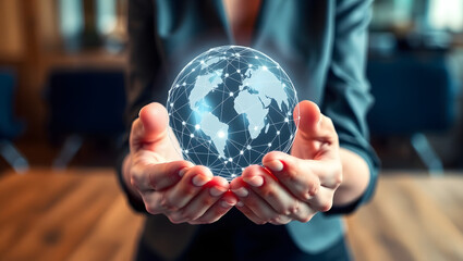 hands holding circle global network connection and data exchanges worldwide