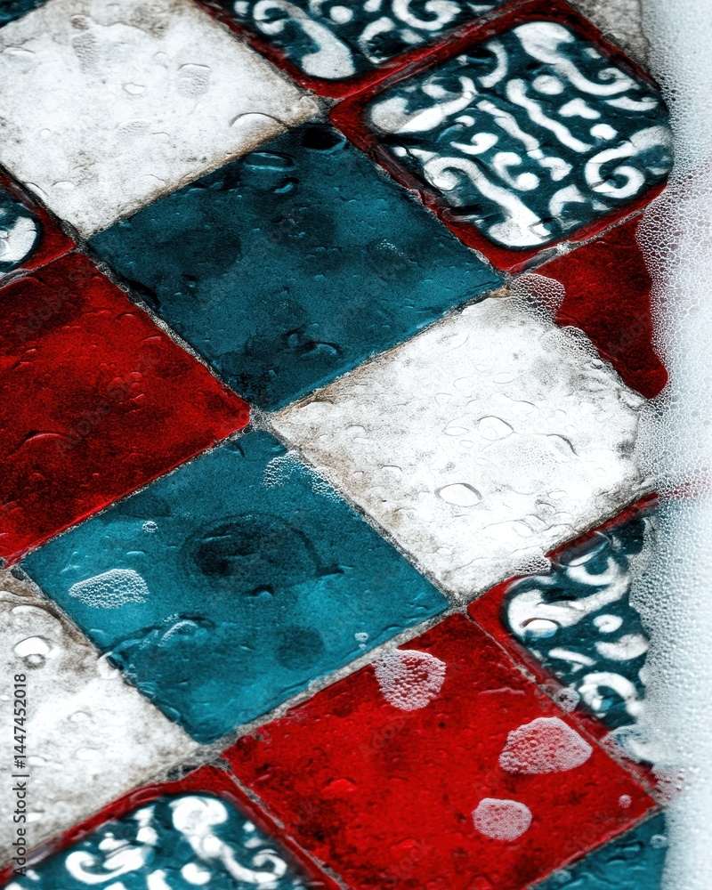 Poster abstract artistic double exposure concept of textured colorful tiles with bubbles creating a unique 