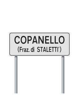 Vector illustration of Copanello city entrance road sign on metallic poles
