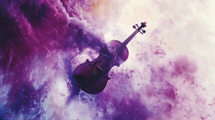 Violin amidst swirling cosmic clouds