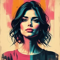 Fototapeta premium Portrait of a young woman in bright colors in watercolor style