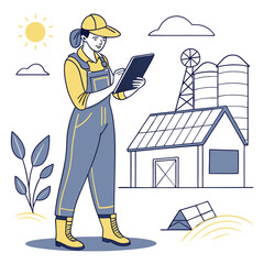 female-farmer-with-digital-tablet-on-a-modern-farm vector image on white background