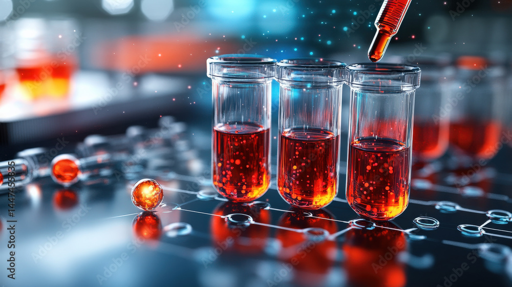 Fototapete test tubes filled with red liquid are being analyzed in laboratory setting, highlighting concept of 