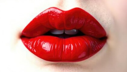 Obraz premium Close-up vibrant red lips isolated on pure white backdrop, close-up, product