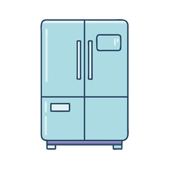 Illustration of a light blue double door refrigerator appliance for kitchen and home storage needs